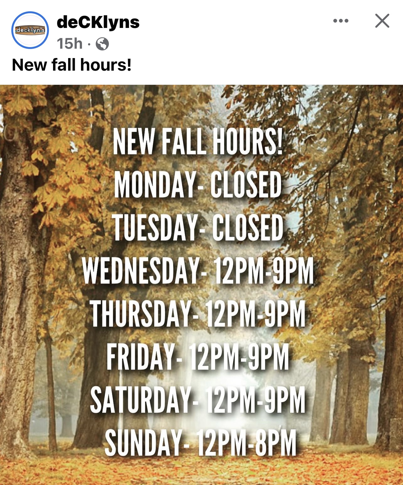 deCKlyns New Fall Hours – Good Morning Gloucester