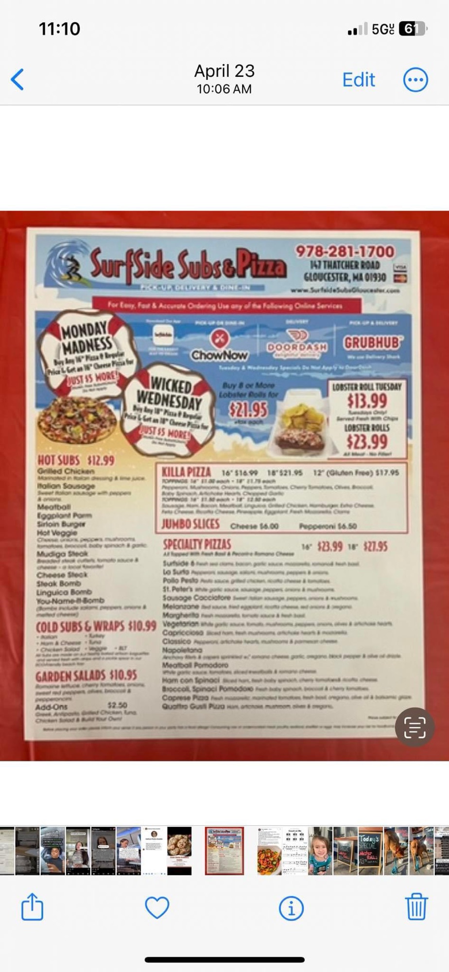 Surfside Subs and Pizza Memorial Day Regular Hours 119🍕Monday