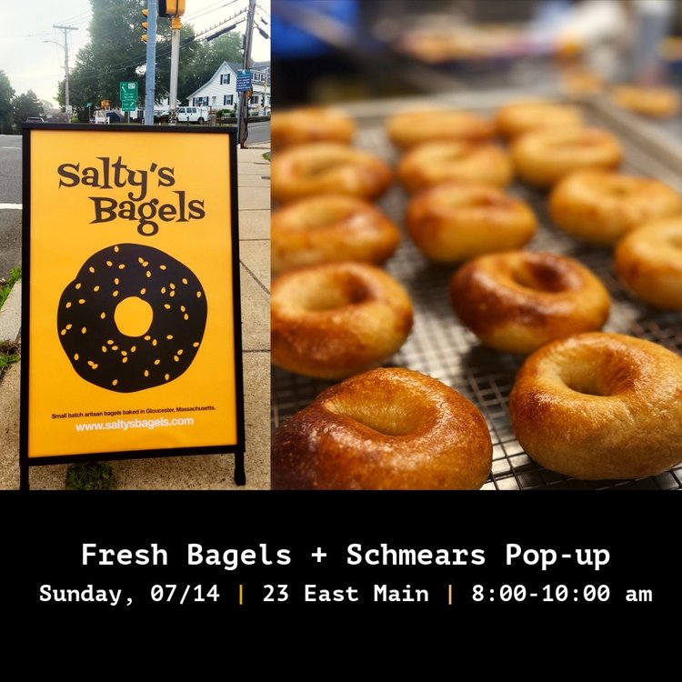 Salty's Bagels hand crafts small batches of chewy, crisp-crusted bagels using time-honored techniques and premium ingredients. On Sunday (07/14) we'll be popping up at the Cape Ann Shared Kitchen at 23 East Main Street in Gloucester at 8:00 am. Come 