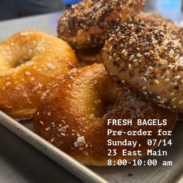 Popping up on Sunday, 07/14
23 East Main Street, Gloucester, MA at the Cape Ann Shared Kitchen 8:00-10:00 am

Please message us to pre-order
by Thursday at 5:00 pm!

Plain/Sesame/Salt/Everything
Individual bagels: $2.75
Baker's dozen: $30
Plain/Scall