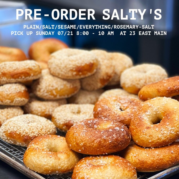 Salty's 🥯🥯🥯
Sunday, 07/21
23 East Main Street, Gloucester, MA at the Cape Ann Shared Kitchen 8:00-10:00 am

Please message us to pre-order by 5:00 pm today!!!

Plain | Salt | Sesame | Everything | Rosemary/Salt
Individual bagels: $2.75
Baker's doz