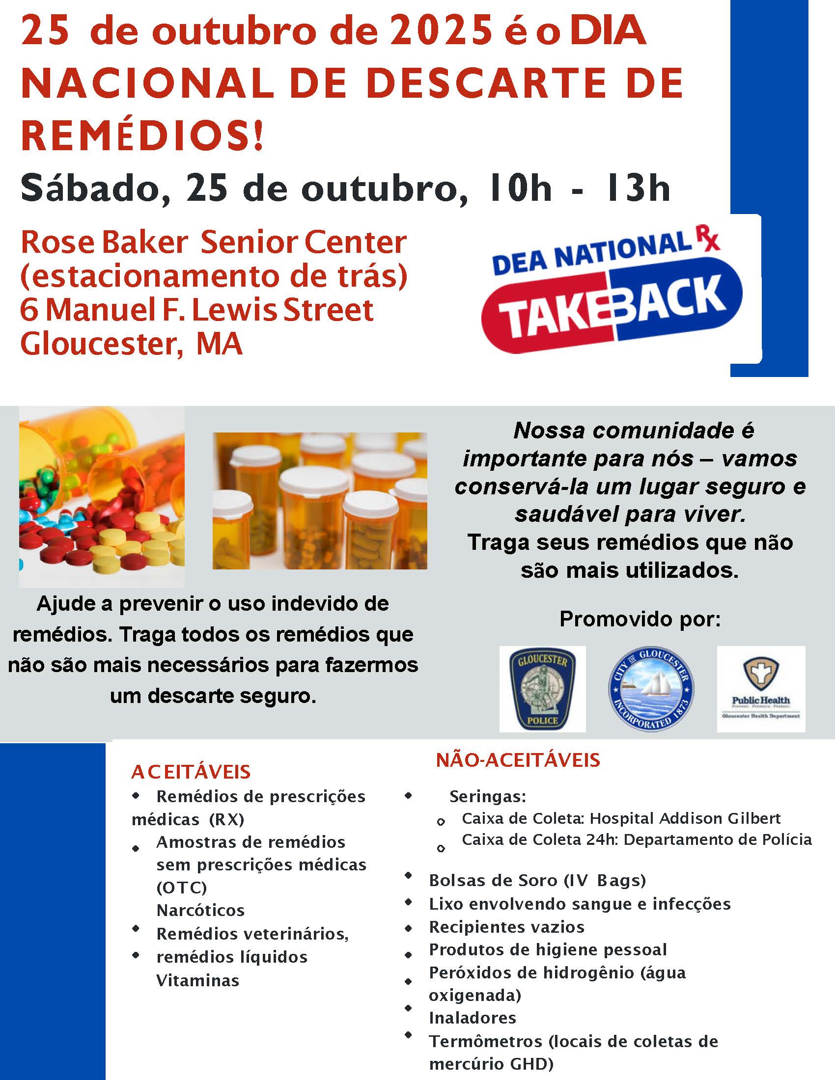 National Drug Takeback Day event is taking place next Saturday, October ...